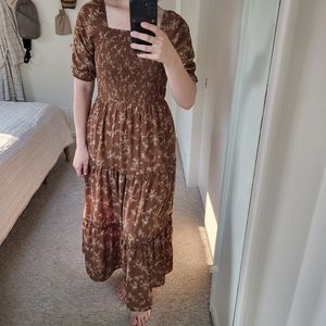 Short Sleeve Cottagecore Smocked Midi Dress